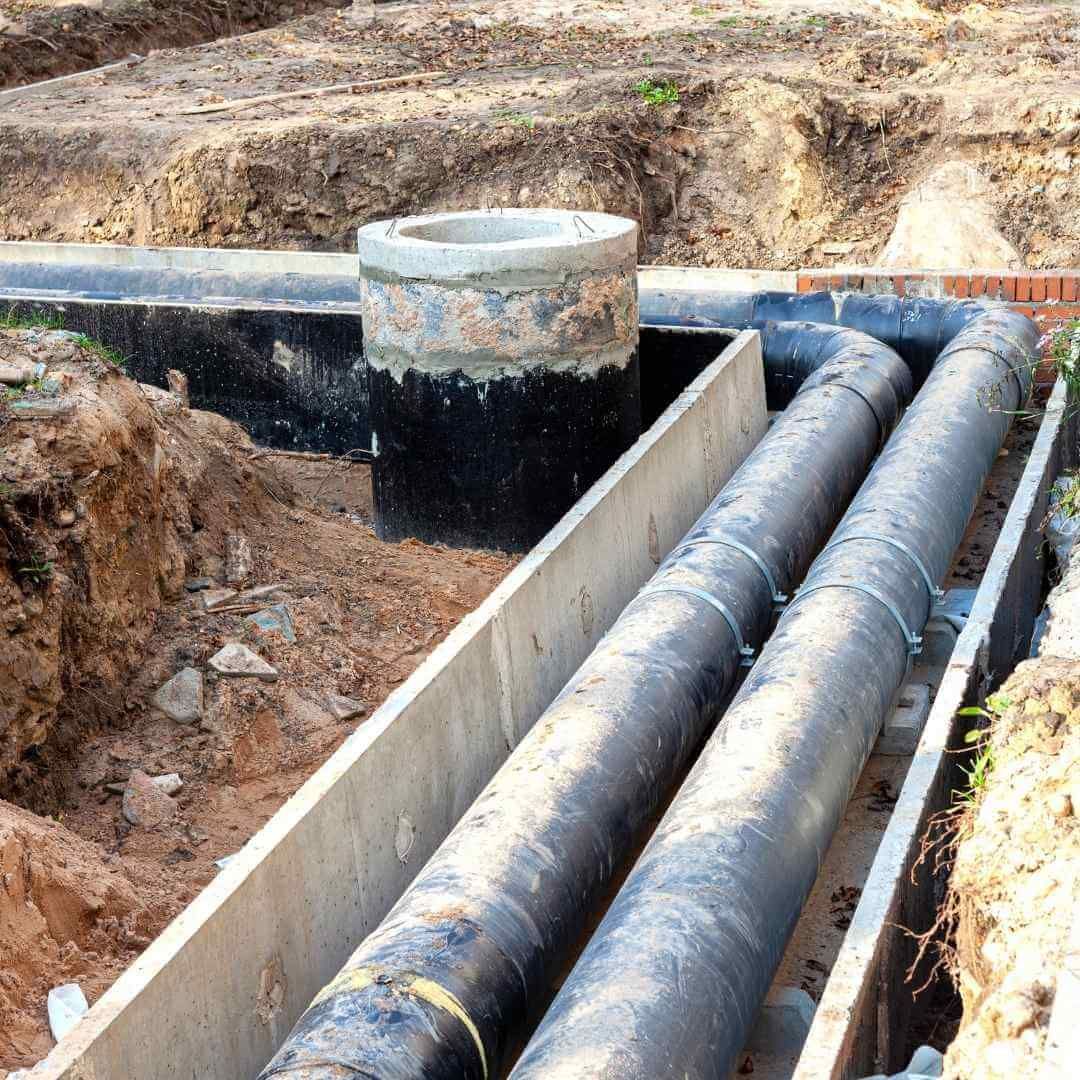 Image de tuyaux de gaz naturel du réseau de chauffage urbain sous la chaussée