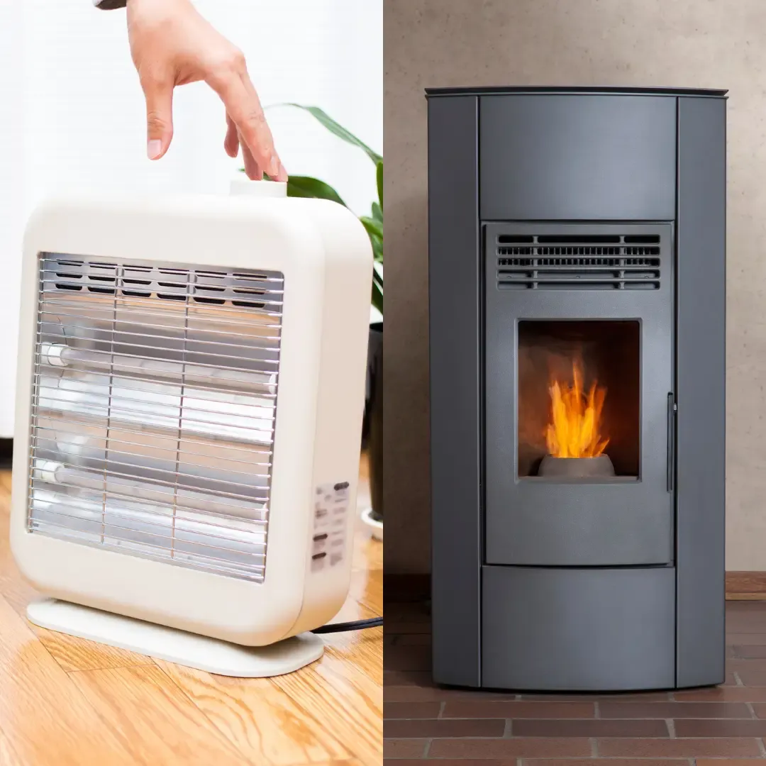 Image d'un chauffage d'appoint électrique et d'un poêle à granulés