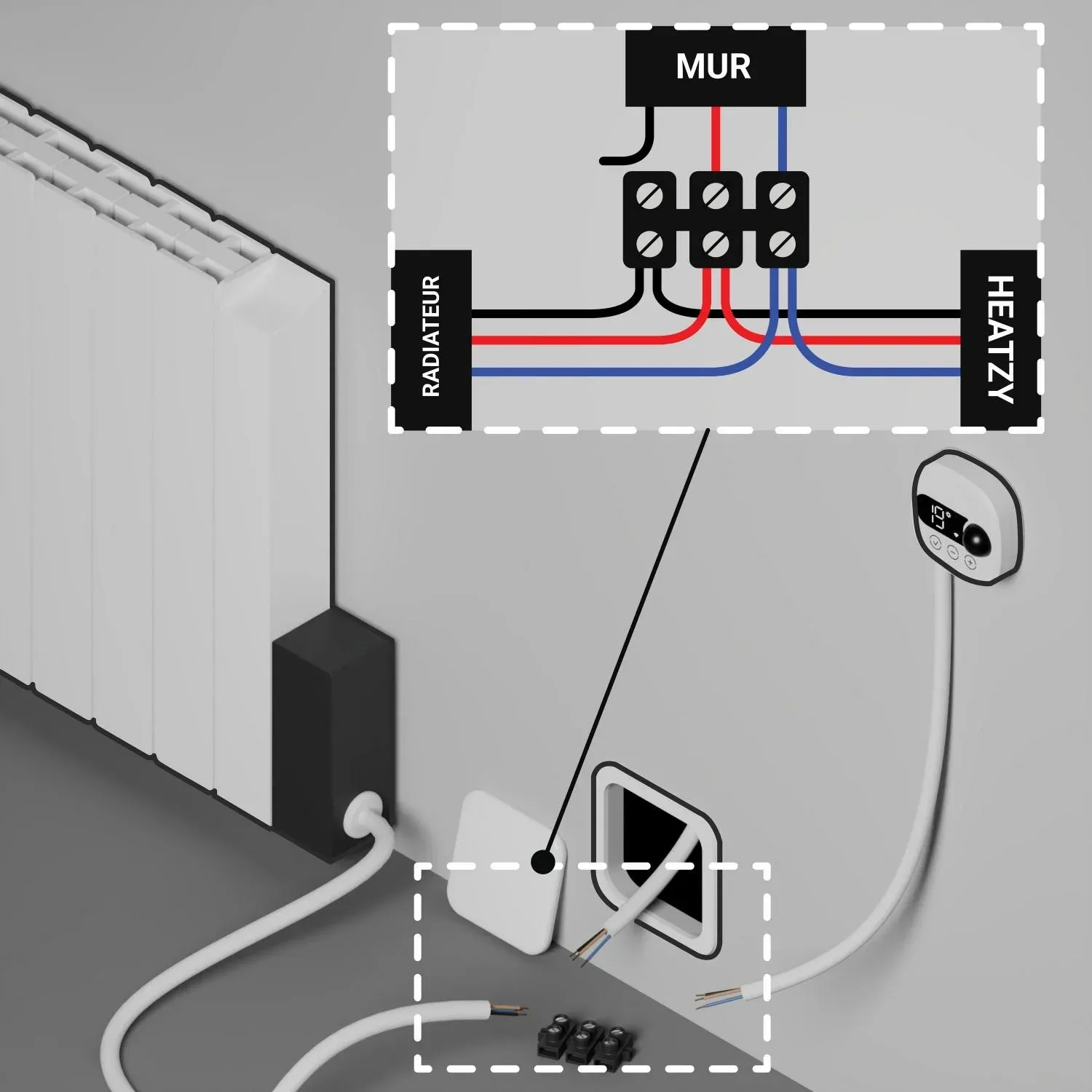 Schéma installation thermostat connecté Heatzy